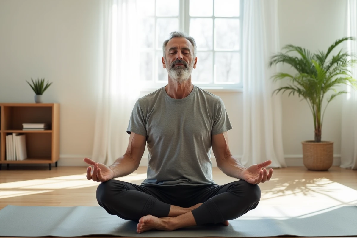 Homme pratiquant la méditation pour réduire le stress et favoriser l'équilibre naturel du pancréas