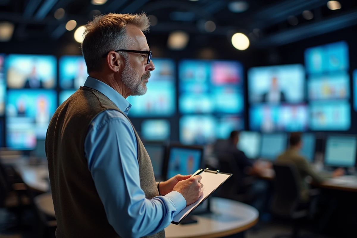 Producteur de télévision dans une salle de contrôle animée